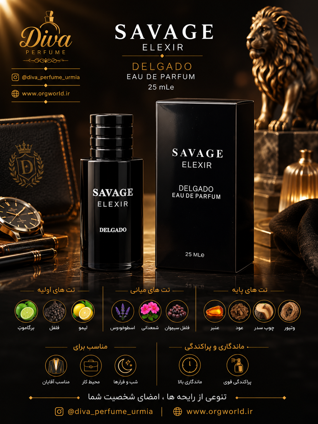 ادکلن مینیاتوری ادوپرفیوم  دلگادو ساواج الکسیر 25 میل